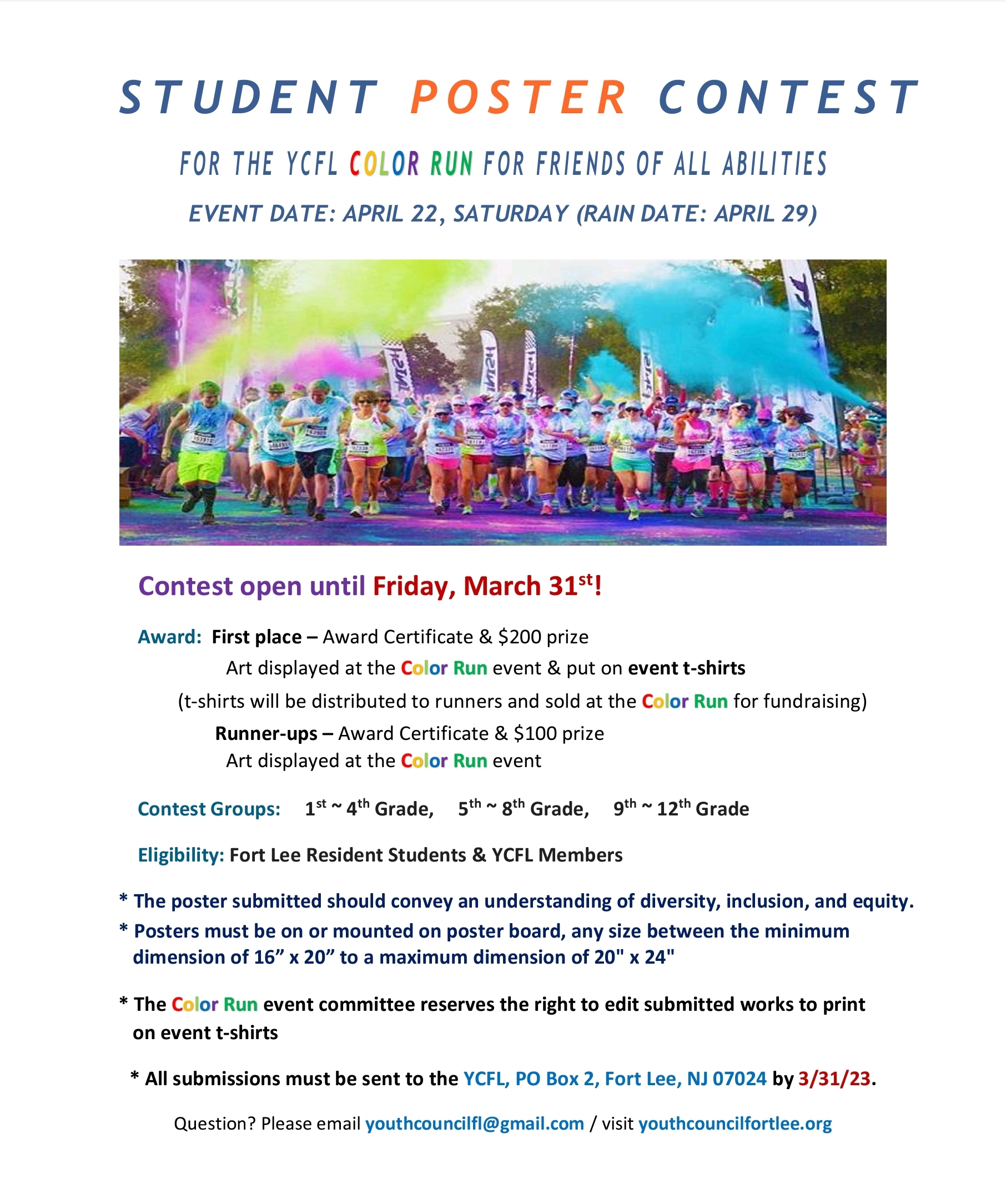 Student Poster Contest for the YCFL Color Run Event – Youth Council of Fort  Lee
